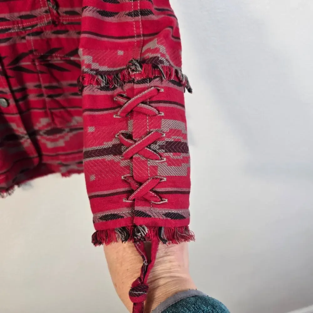 Ryan Michael Beacon Blanket Jacket Womens S Ruby Gray Boho Western Cowgirl Rodeo